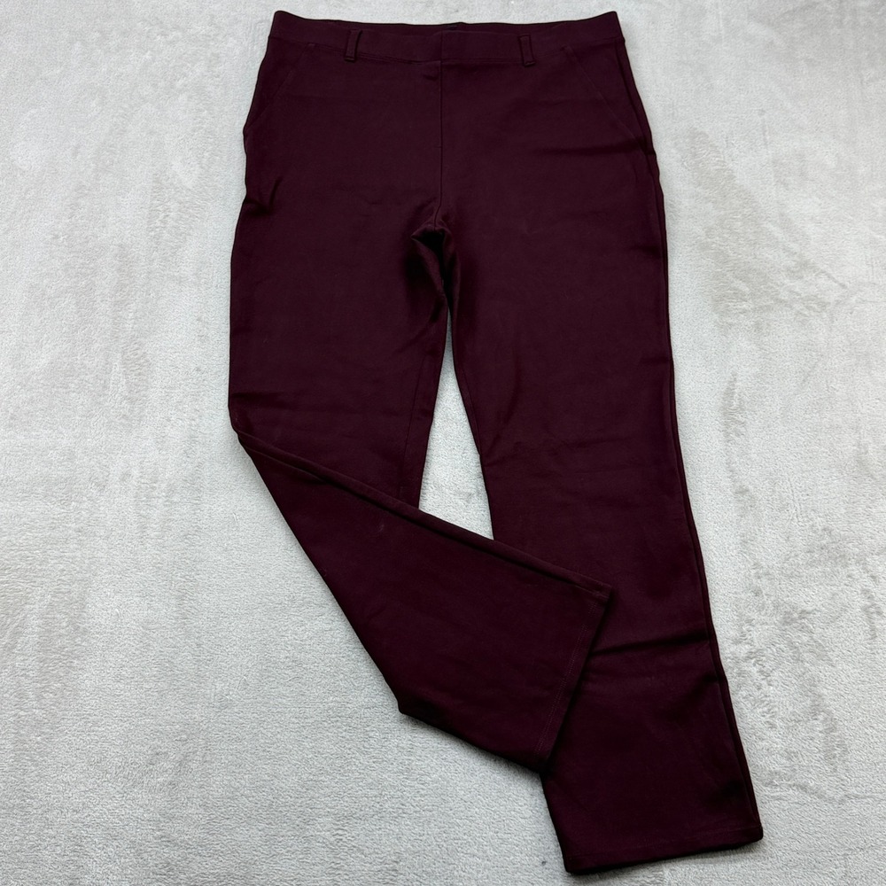 Quince Ponte Straight Leg Pants Women'd L Burgundy Ultra-Stretch Preppy Workwear